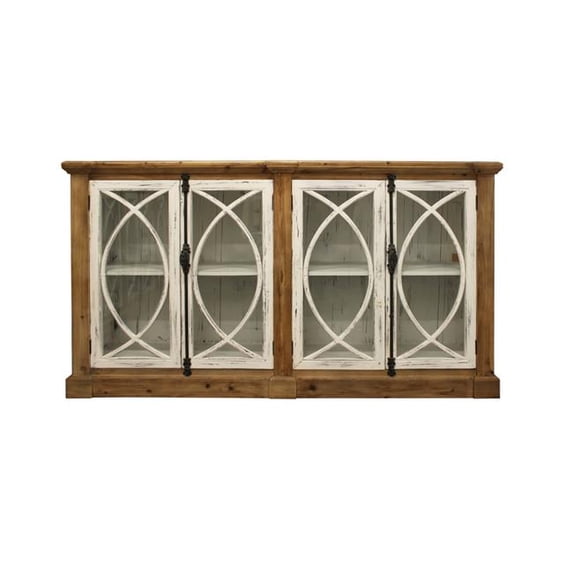 Wheatstone Solid Wood 4 Door Sideboard with Glass Inserts in Natural