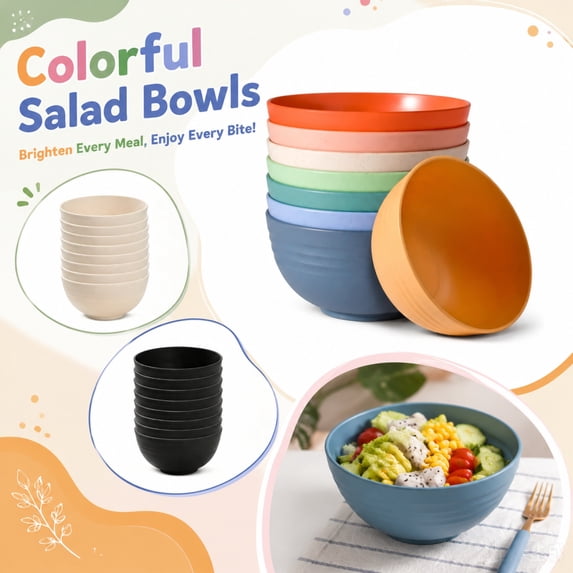 Wheatstraw Dinnerware Set 8 Piece Soup Bowls Microwave Safe Unbreakable Dinnerware Set for Kitchen Daily Use, Gradient Beige Brown Lightweight Stackable Bowls