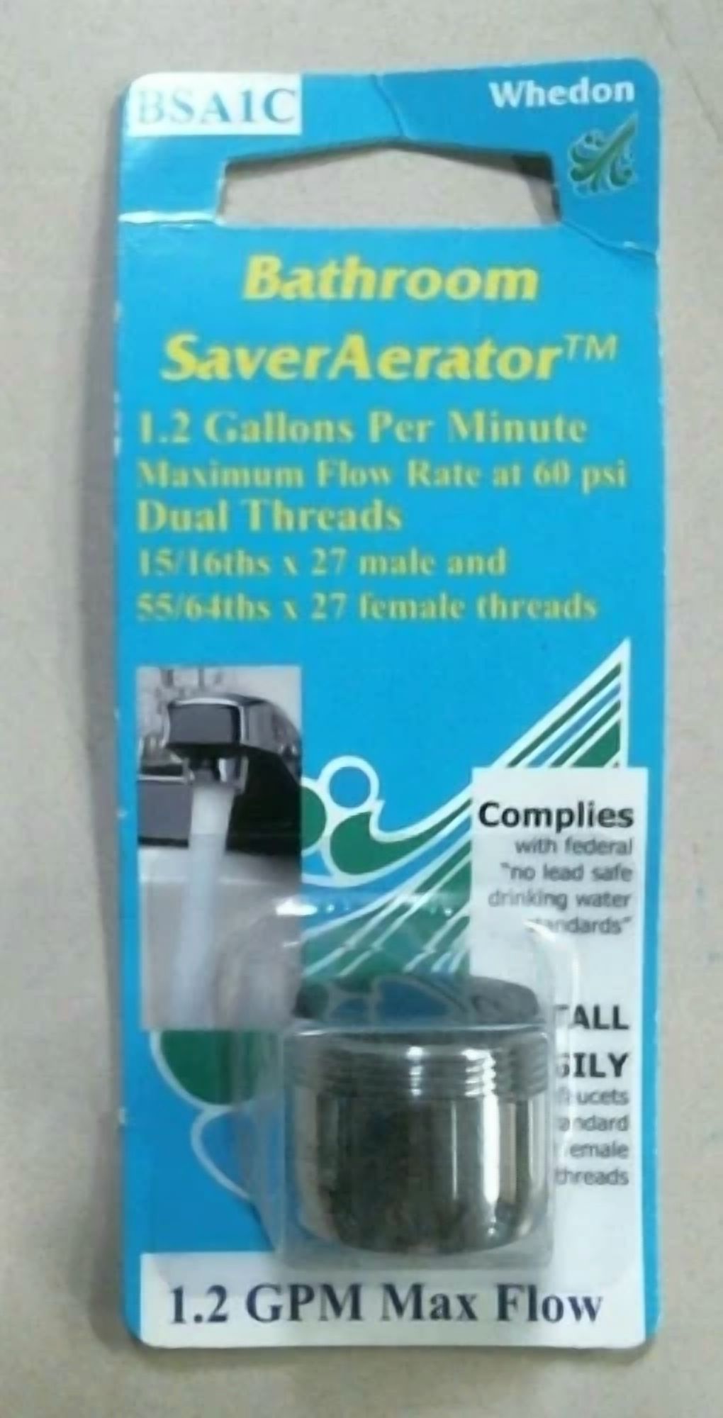 Whedon Bsa1C, Bathroom Saver Aerator, 1.2 Gpm Max Flow, Free Shipping