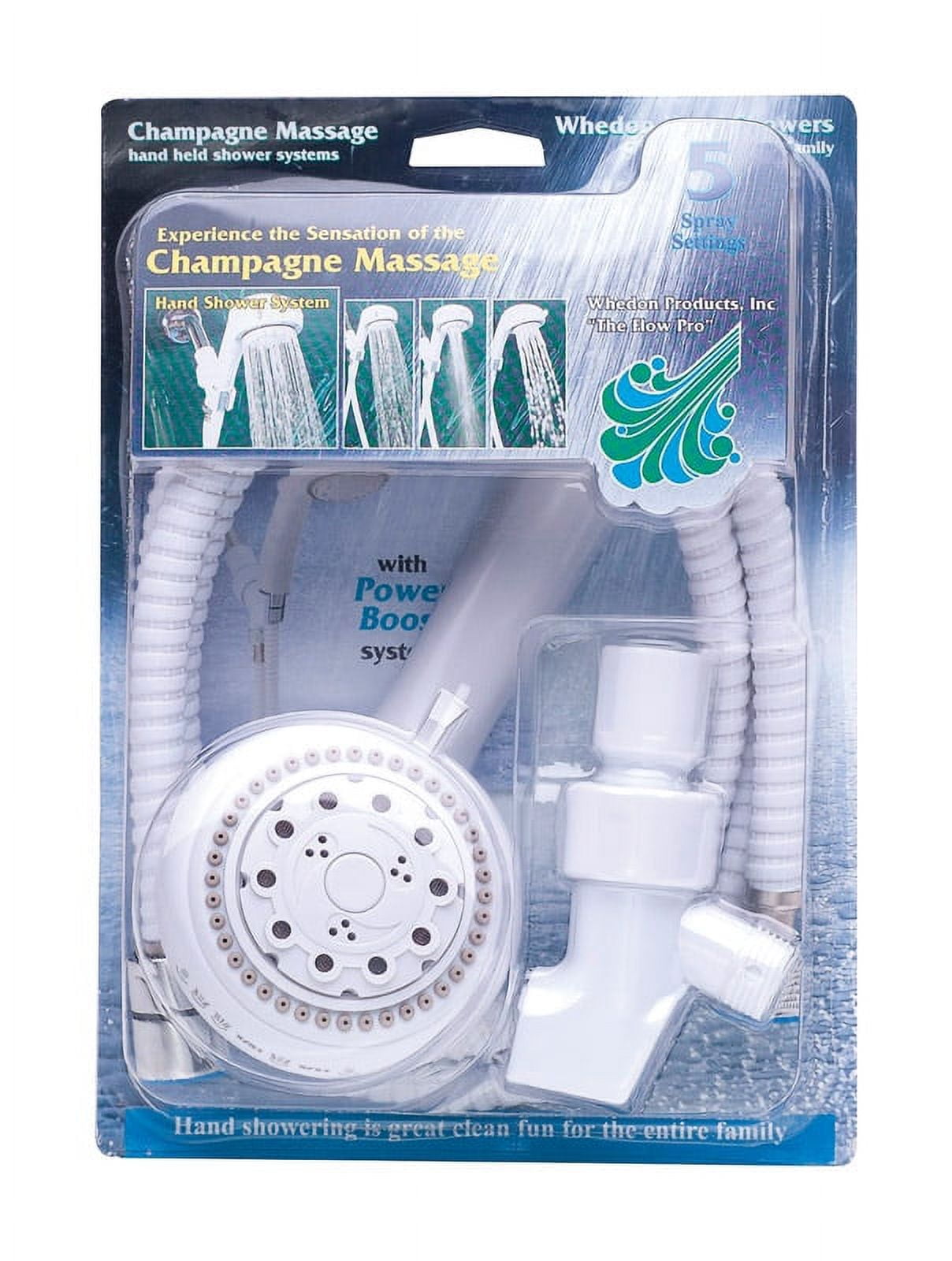 Whedon Champagne Massage White Plastic 5 settings Handheld Showerhead 2.5 gpm