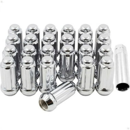 Wheel Accessories Parts 1/2 Lug Nuts Chrome 13/16" Hex Set of 20 Lug Nut Closed End Bulge Acorn Lug Nuts 1.38” Long - Cone Seat - 21mm Hex Wheel Lug Nut (Chrome, 1/2"-20)
