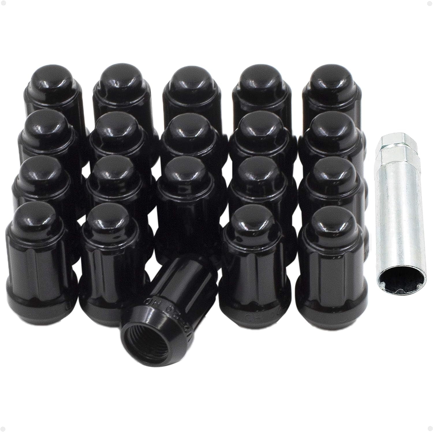 Wheel Accessories Parts 20 Pcs 1/2" Thread Car Spline 1.38" Long Lug Nut Black Fits Ford Mustang 1965 to 2014 and Many Vintage Dodge Chevy Ford Vehicles