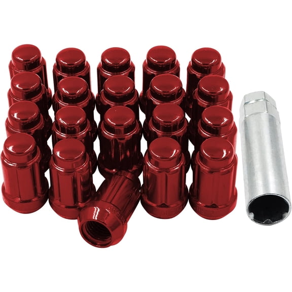Wheel Accessories Parts 20 Pcs 1/2" Thread Car Spline 1.38" Long Lug Nut Red Spline Fits Ford Mustang 1965 to 2014 and Many Vintage Dodge Chevy Ford Vehicles