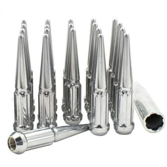 Wheel Accessories Parts 20 Pcs 12mm 1.25 12x1.25 Thread Lug Nuts Spike Spline Solid Metal Truck Spline 4.40" Long Chrome Fits Most Subaru Nissan Passenger Cars
