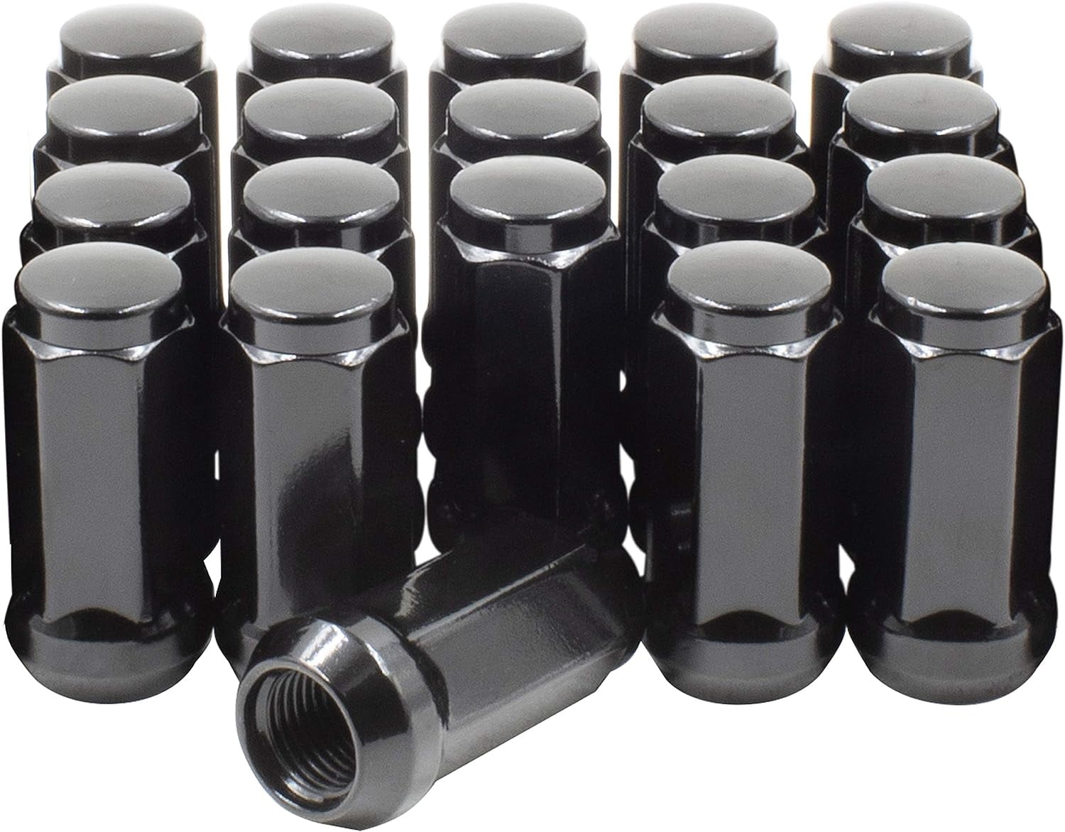 Wheel Accessories Parts 20 Pcs 14mm 1.50 14x1.50 Thread Bulge Acorn 1.90" Long Lug Nuts Black 3/4" Hex Fits 1990-99 Chevy C1500 GMC 1500 2012-18 Ram 1500 2019+ Ram 1500 Classic
