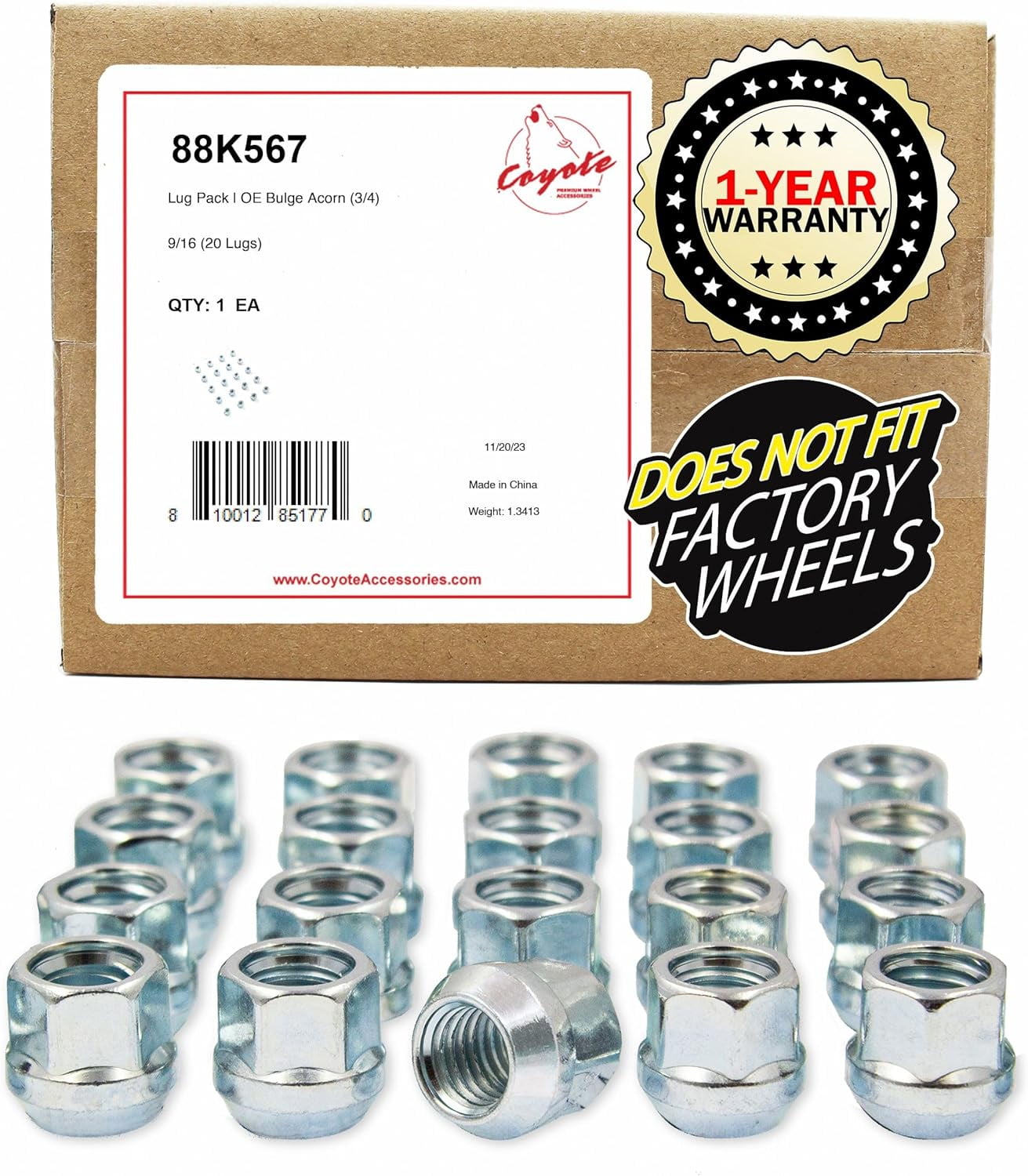 20-Piece Spike Spline Lug Nut Set - 9/16-18 Thread, 4.40" Long, Black, For Dodge Ram 1500, Durango, Dakota Aftermarket Wheels