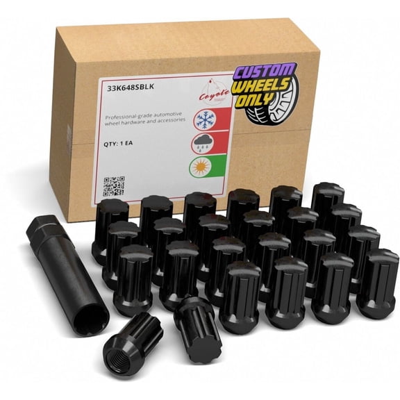 Wheel Accessories Parts 24 Pcs M14x1.5 14x1.5 Thread Short Truck 1.50" Long Lug Nuts Black 7 Spline Fits Jeep Wagoneer Grand Wagoneer 2019+ Ram 1500
