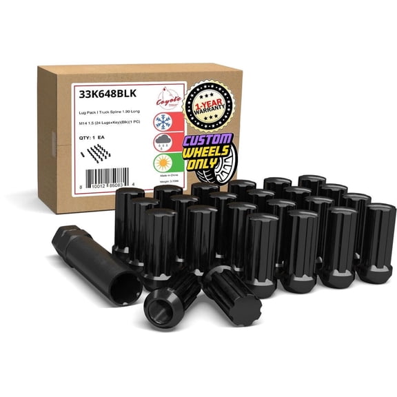 Wheel Accessories Parts 24 Pcs M14x1.5 14x1.5 Thread Truck 1.90" Long Spline Lug Nuts Black 7 Spline Hex Fits 1999+ Chevy Silverado GMC Sierra 1500 2015+ Ford F 150 Nissan Titan XD 2019+ Ram 1500