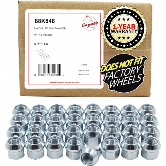 Wheel Accessories Parts 32 Pcs M14x1.5 14x1.5 Thread Open End Bulge Acorn 21mm 0.84" Long Lug Nuts Zinc 3/4" 19mm Hex Fits 2001+ Silverado Sierra 2500 3500 Ford 2005+ F250 F350 2011+ Ram 2500 3500