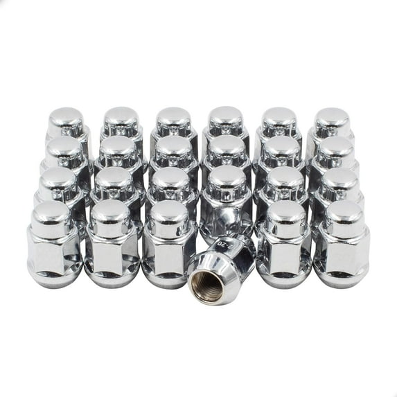 Wheel Accessories Parts Set of 24 Lug Nut Closed End Bulge Acorn Lug Nuts 1.38” Long - Cone Seat - 21mm (13/16”) Hex Wheel Lug Nut (Chrome) (M12 x 1.5 Lug Nuts)