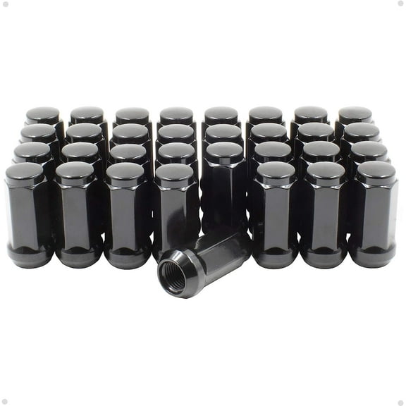 Wheel Accessories Parts Set of 32 Black 14x1.5 Lug Nuts Closed End Bulge Acorn Lug Nuts Set Cone Seat 19mm (3/4") Hex, 1.75" Long, M14x1.5 Thread (Black, 32 PC)