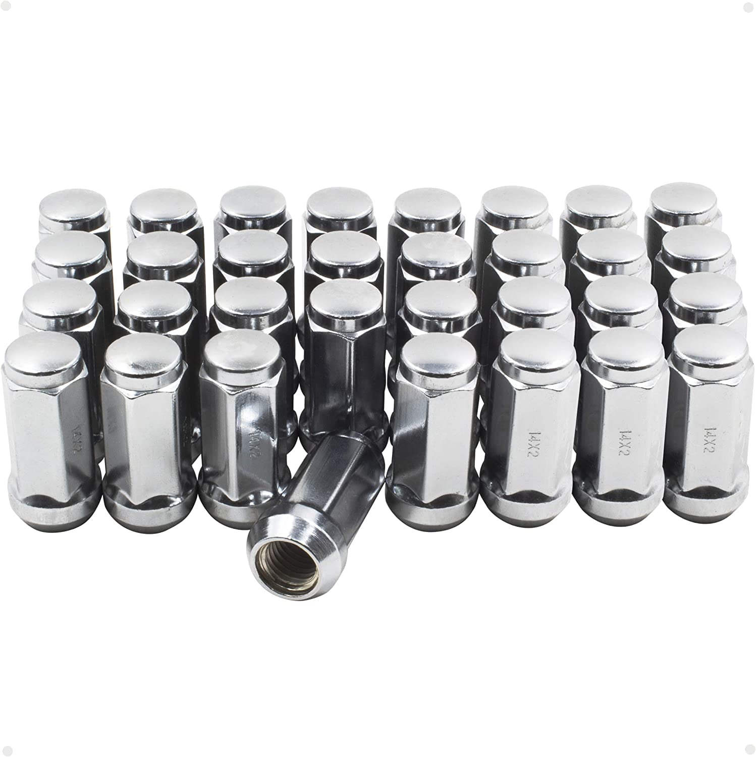 Wheel Accessories Parts Set of 32 Chrome 14x1.5 Lug Nuts Closed End Acorn Truck Lug Nuts Kit Cone Seat 19mm (3/4") Hex, 1.75" Long Wheel Lug Nut - Fits Chevy Silverado, Suburban, Ford F250 F350