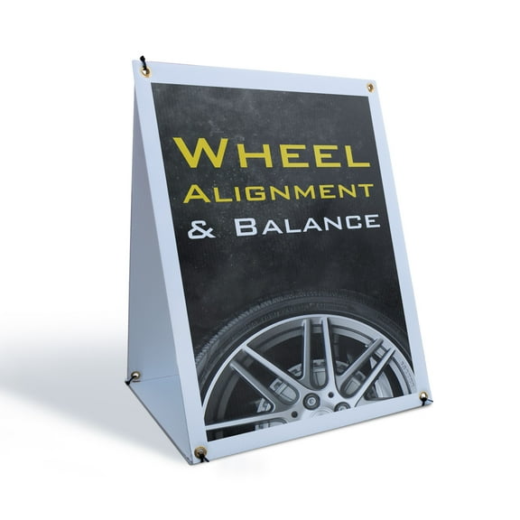 Wheel Alignment & Balancing Sidewalk Sign 18 Inch x 24 Inch A-Frame Images On Both Sides | Professional Auto Services, Affordable Maintenance | Made in USA