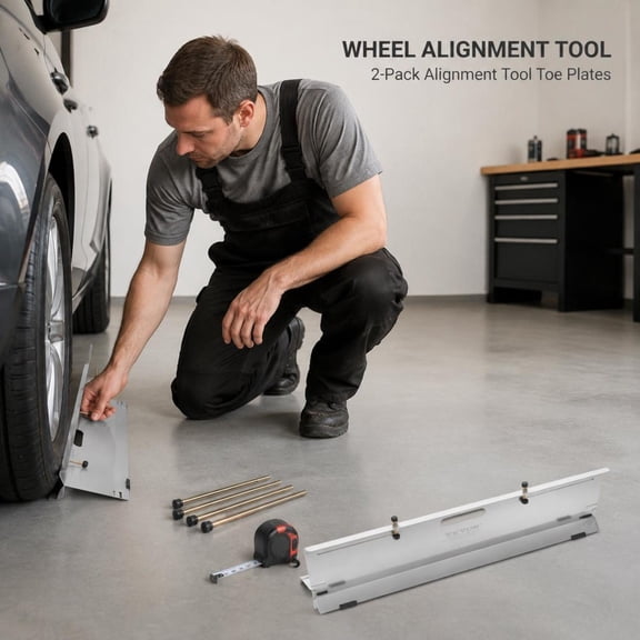 Wheel Alignment Tool, 2-Pack Toe Plates, Stainless Steel Measurement Tool with 4 Rods, Magnetic Slots, Tape Measures