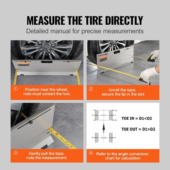 Wheel Alignment Tool 2 Pack Toe Plates Stainless Steel Toe Angle Measurement Tool with 4 Alignment Rods Magnetic Slots Measuring Tapes and Conversion Chart