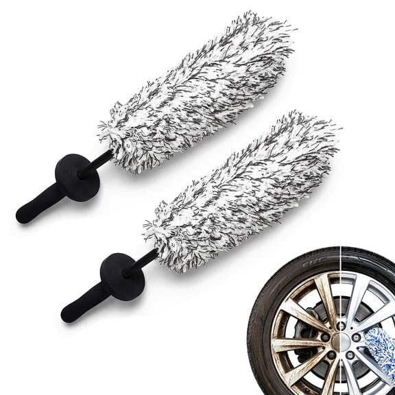 Wheel Barrel Brush,2026 New Long Handle Microfiber Wheel Brush Car Duster Exterior,Car Duster Interior Multipurpose Cleaning Tool (Black/1pcs)