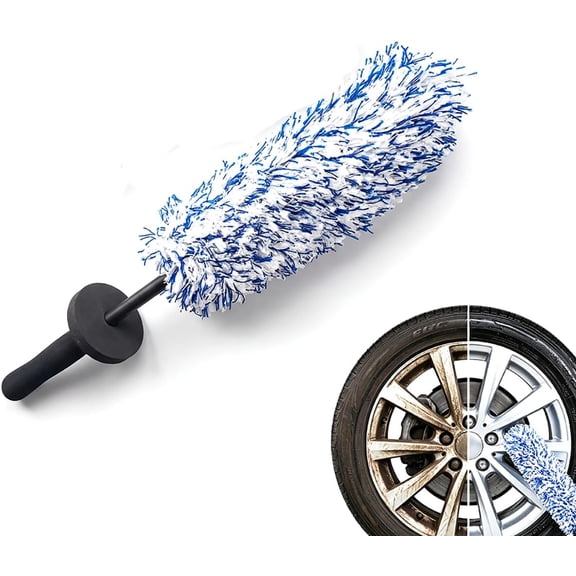 Wheel Barrel Cleaning Brush,2026 New Long Handle Microfiber Wheel Brush Car Duster,Lightweight Rim Detailing Tool for Narrow Spokes & Brake Calipers (Blue/1pcs)