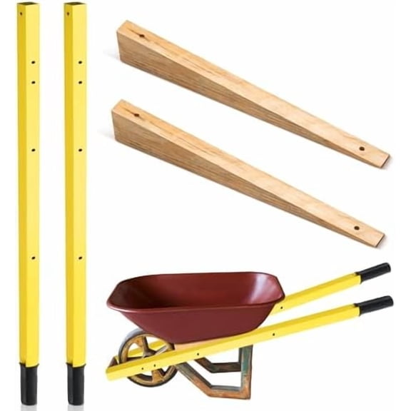 Wheel Barrow Handles Metal Replacement 60'' Wheelbarrow Handles Kit with 2 Wheelbarrow Wedge Yellow Heavy Duty and Pre Drilled Holes, Easy Install