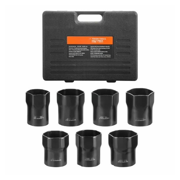 Wheel Bearing Locknut Socket Set 1/2" Drive 7 Pcs SAE Metric - 6 Point Impact Sockets - Automotive Repair Tool Kit - CR-MO Steel