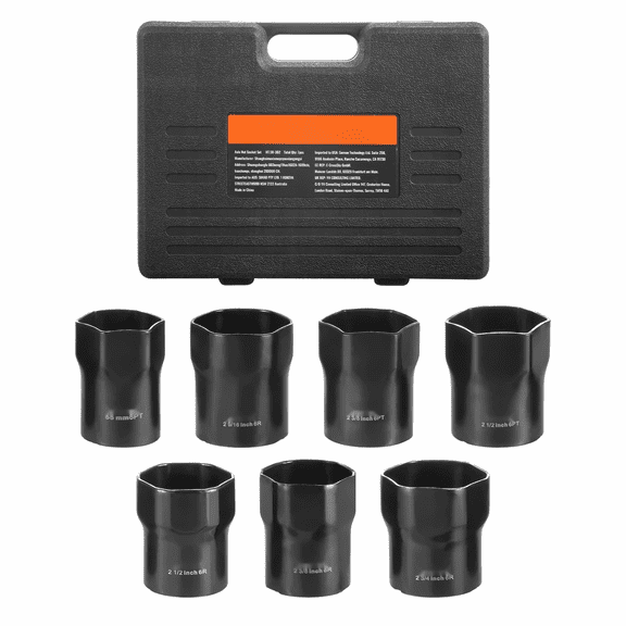 Wheel Bearing Locknut Socket Set 1/2 Inch Drive 7 Piece - SAE & Metric, for Ford, Dodge, Toyota - with Storage Case, 6-Point Impact Sockets