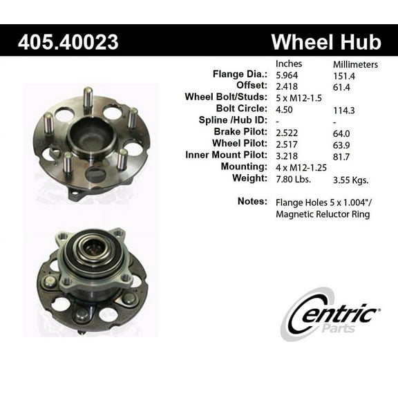 Wheel Bearing and Hub Assembly-C-TEK Standard Rear Centric 405.40023E Fits select: 2007-2011 HONDA CR-V, 2010-2011 HONDA ACCORD CROSSTOUR