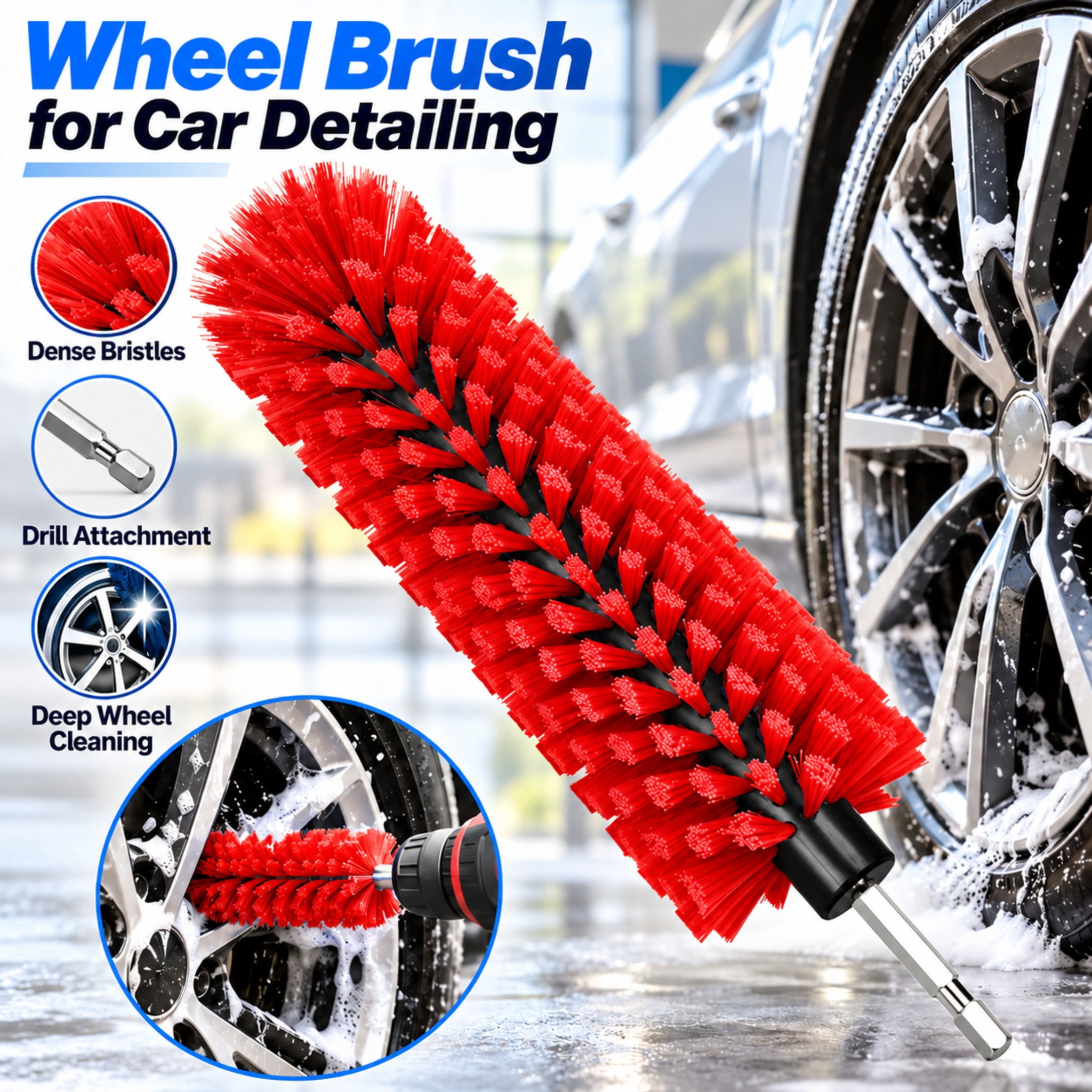 Wheel Brush for Car Detailing, Drill Attachment Cleaning Tool ...