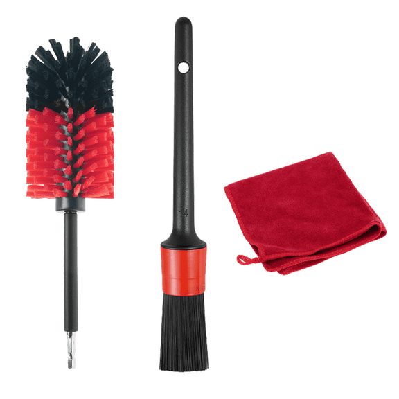 Wheel Brush, Drill Brush for Car Wheel, No Scratches Highly Dense and Durable Car Wheel Brush Rim Tire Car Cleaning Brush for Wheels, Rims, Engines, Exhaust (Red&Black)