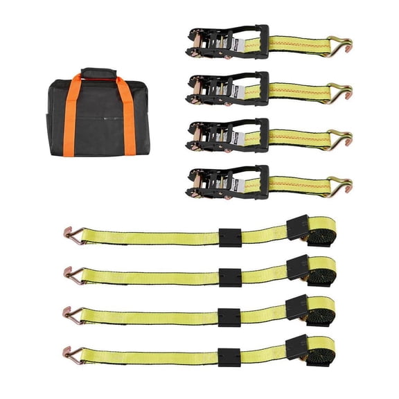 Wheel Chock Tie-Down Kit, Deck-Style Trailer Tie Down Strap, Car Tie Down Kit with J-Hook, Break Strength 10009 lbs.