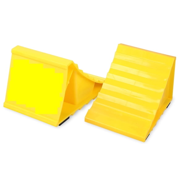 Wheel Chocks with Non-Slip Base for RV & Trailer. 2 Pack Heavy Duty Wheel Chock with Bright Yellow. Lightweight Wheel Stoppers for Cars Camper Trucks RVs, Fit for Most Tyre Sizes