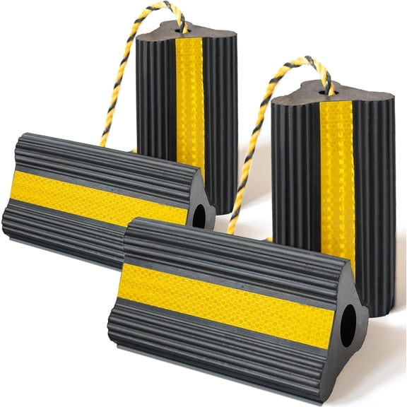Wheel Chocks RV Trailer, Heavy-Duty Rubber, 8mm Teeth, 2 Pairs (4 Count) | Non-Slip Base, for RVs, Camper, Trailers, Boats, Cars, SUVs, ATVs, Aircraft Tire, Travel Trailer Stoppers
