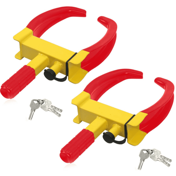 Wheel Clamp Lock Universal Security Tire Locks Anti Theft Lock Fit Most Vehicles Max 11" Tire Width for Trailers SUV Boats ATV's Motorcycles Golf Cart Yellow/Red 2 Packs 6 Keys Alike