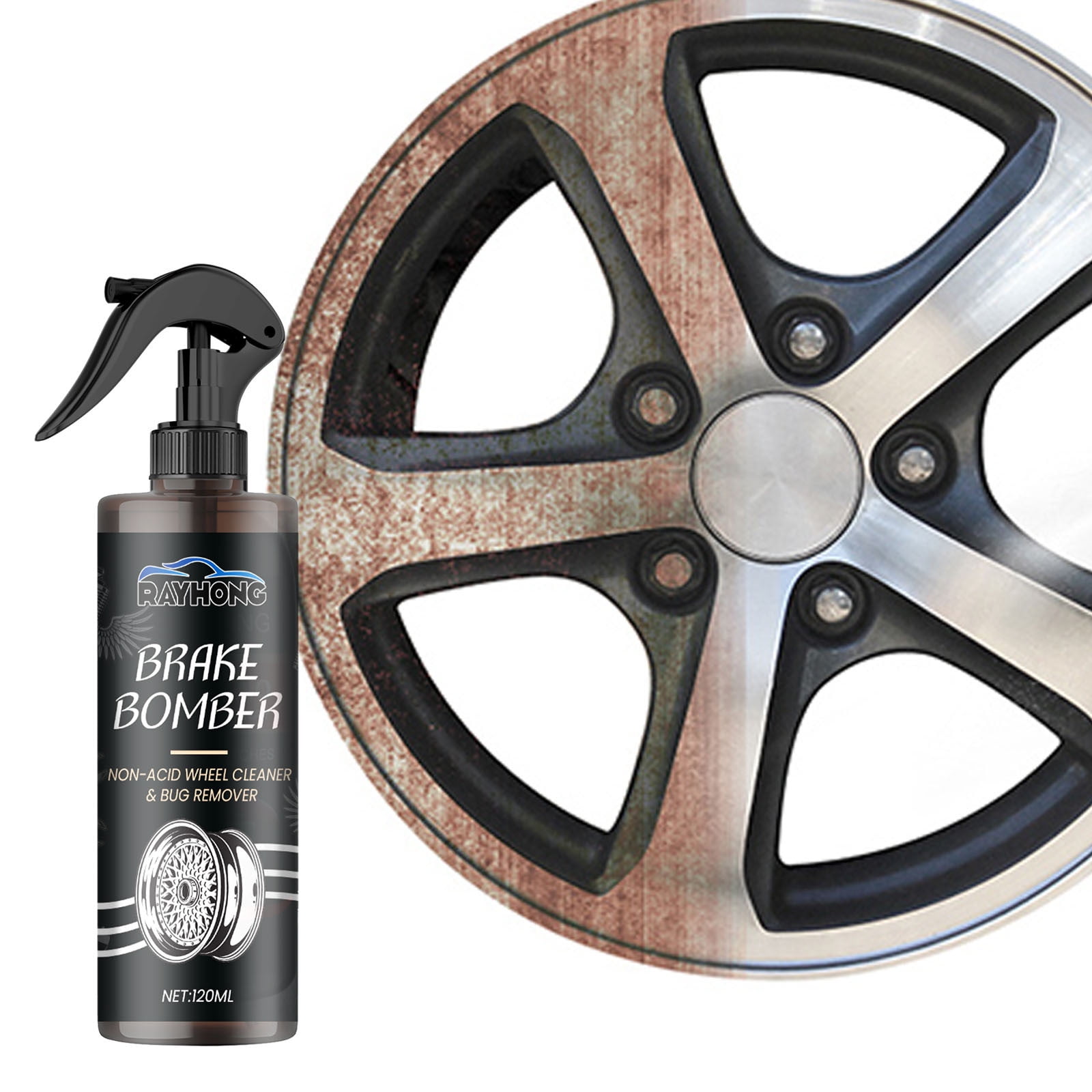Wheel Cleaner (120ml) - Non Acid Rim Cleaner - All In One Wheel and Tire Cleaner for Car Detailing - Tire Cleaner Spray - Removes Brake Dust, Oil, Dirt, Light Corrosion