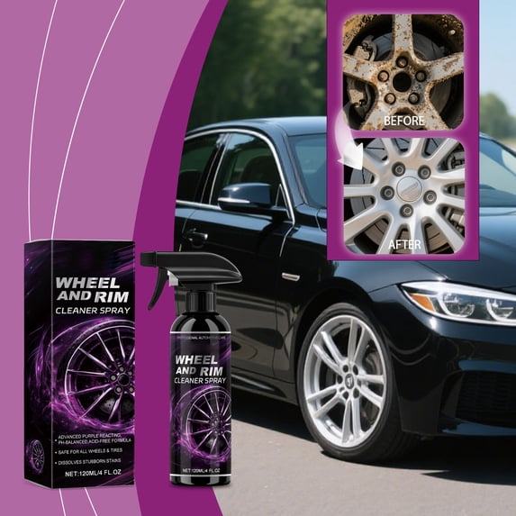 Wheel Cleaner Spray – Hub Cleaning Solution | Quick-Acting, Residue-Free, for Metal, Chrome, Alloy Wheels | Easy Spray Application | 120ml