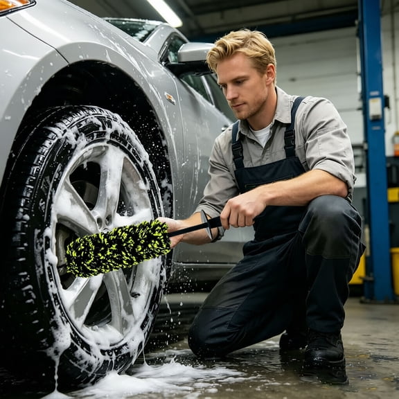 Wheel Cleaning Brush, Long Handle Microfiber Barrel Duster, Bendable Rim Scrubber for Car Exterior and Interior