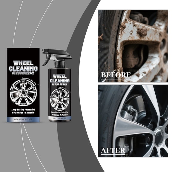 Wheel Cleaning Gloss Spray 120ml | Deep Clean Removes Brake Dust, Road Grime | for Alloy, Chrome Rims | Easy Spray-On Wipe-Off | Long-Lasting Shine, Stain Protection | Compact Car Detailing