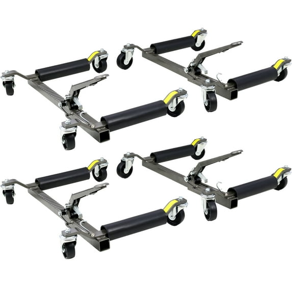 Wheel Dolly Jack Set of 4, 1500-lbs Car Skates Vehicle Positioning Jack Self Loading Dolly with Ratcheting Foot Pedal for Tire Auto Repair Moving