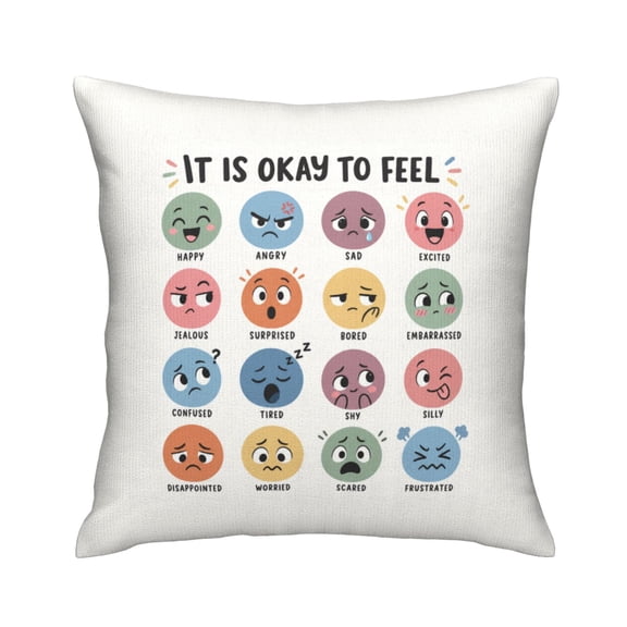 Wheel of Emotions Feelings Velvet Throw Pillow Cover, 18 x 18 Inch Cozy Square Cushion Pillowcase for Bed Couch Sofa, Therapy Counselor Office Living Room Decor, Psychologist Physical Therapist Gift
