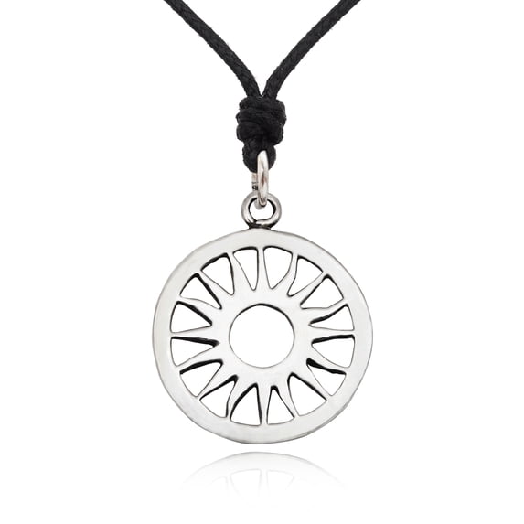 Wheel Handmade Sterling Silver Necklace Pendant Jewelry With Cotton Cord