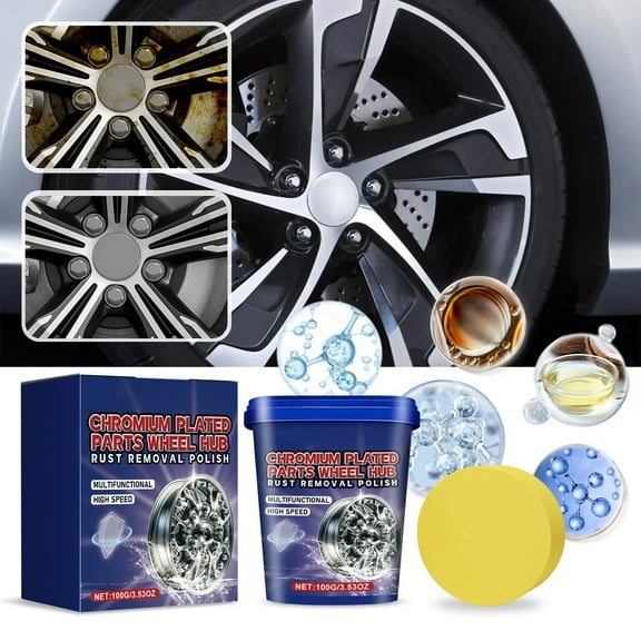 Wheel Hub Removal Polish & Rim Cleaner Spray – Chromium Plated Parts Cleaner, Chrome Wheel Shine Booster, Easy-to-Use Automotive Wheel Cleaning Spray