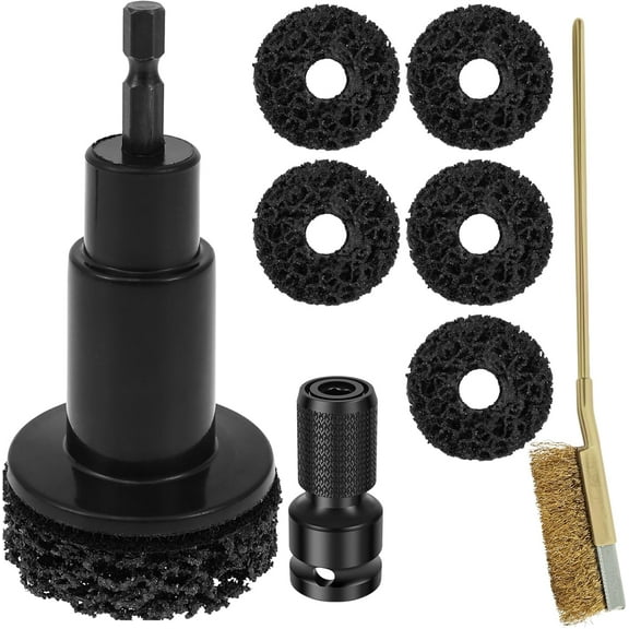 Wheel Hub Resurfacing & Cleaning Kit – 5 Abrasive Pads, Wire Brush, 1/2" Impact Wrench Adapter, Brake Hub Cleaner for Lug Studs & Rotors, Automotive Rust Removal Tool Z