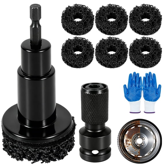 Wheel Hub Resurfacing Kit Wheel Stud and Hub Cleaner for Quick Rust Removal on Lug Stud and Brake Rotor Includes 7 Cleaning Pad and Fit 1/2" Wrench or Electric Drill Maintenance Tool for Car