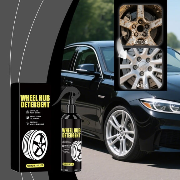 Wheel Hub Rust Remover and Cleaner Spray, Penetrates Iron Particles to Remove Brake Dust and Dirt, Forms Protective Layer for Wheels, 3.4 fl oz