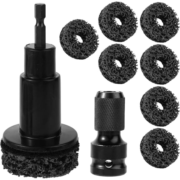 Wheel Hub Surface Repair Cleaning Tool Kit, including drill bit adaptors and 7 cleaning wheel hub bolts, wheel hub and brake disc pads, compatible with 1/2 inch impact wrench and 1/4 inch hex shaft e