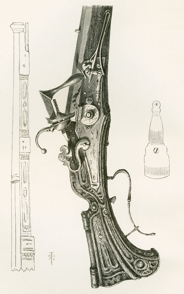 The Wheel And Matchlock Combined C1620 From The British Army Its Origins Progress And Equipment Published 1868 Canvas Art - Ken Welsh  Design Pics (11 x 18)