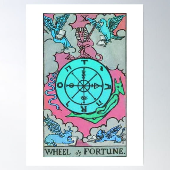 Wheel Of Fortune Tarot Card Poster Wall Art, Modern Wall Decor For Living Room Bedroom, 8x12 UNFRAMED