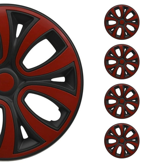 Wheel Rim Cover Hub Cap 14" Matt Black with Red 4. Pcs Set