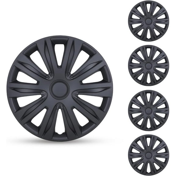 Wheel Rim Cover Hubcaps Snap On Car Truck Material for Car Accessories Wheel Covers Snap Clip Tire Rim Replacement, Set of 4 (14 Inch, Matte Black)