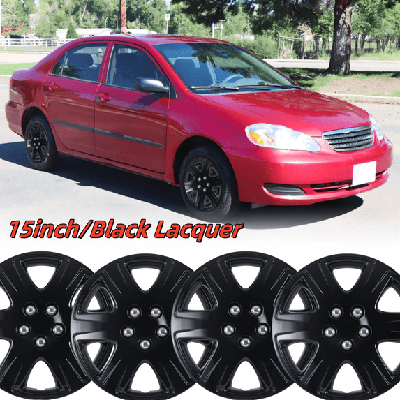 Wheel Rims Covers 15 inch 4 Pieces ,for 2005-2008 TOYOTA COROLLA with Decoration nuts Compatible with Steel Wheels and Snap On Installation Hubcaps PP Material (Black Lacquer)