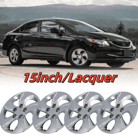 Wheel Rims Covers 15 inch 4 Pieces ,for 2006-2011,2013-2015 Honda Civic Compatible with Steel Wheels and Bolt On Installation Hubcaps PP Material (Lacquer)