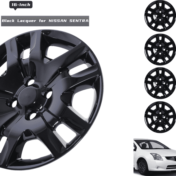 Wheel Rims Covers 16 inch 4 Pieces ,for 2007-2012 NISSAN SENTRA Compatible with Steel Wheels and Bolt on Installation Hubcaps PP Material (Black Lacquer)